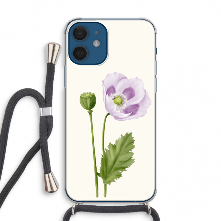 Purple poppy: iPhone 12 mini Transparant Hoesje met koord