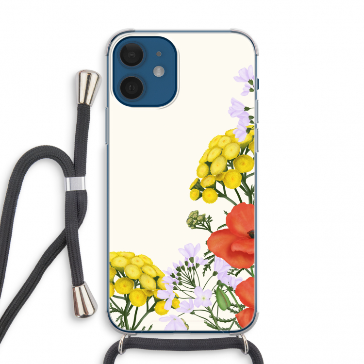Wilde bloemen: iPhone 12 mini Transparant Hoesje met koord