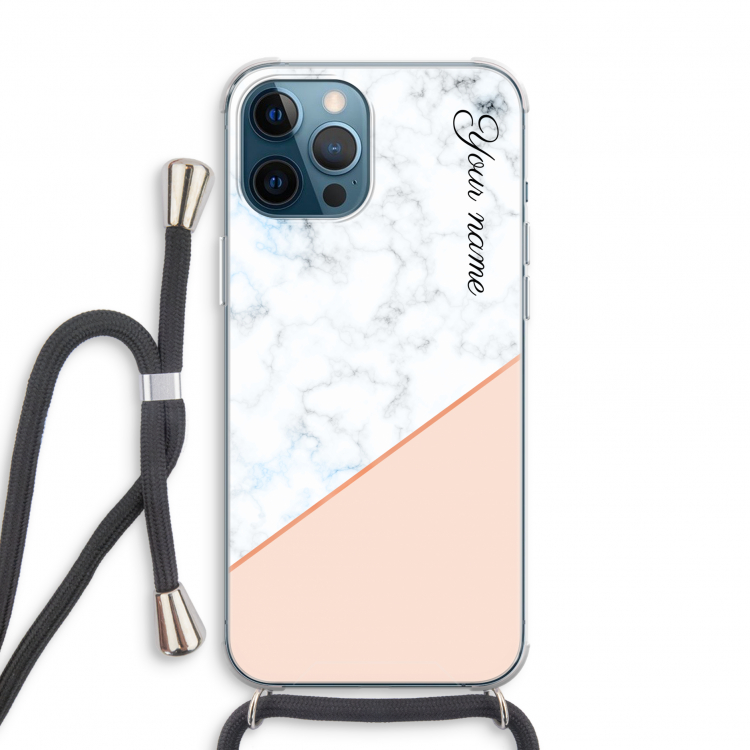 Marmer in stijl: iPhone 12 Pro Transparant Hoesje met koord