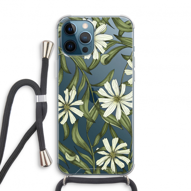 Wit bloemenpatroon: iPhone 12 Pro Transparant Hoesje met koord