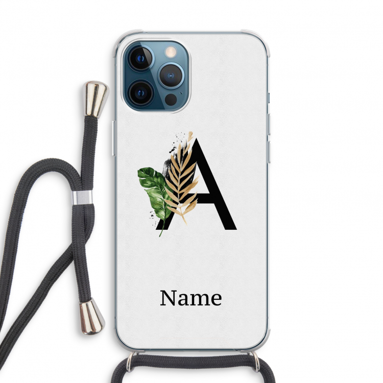 Charcoal Flora: iPhone 12 Pro Transparant Hoesje met koord
