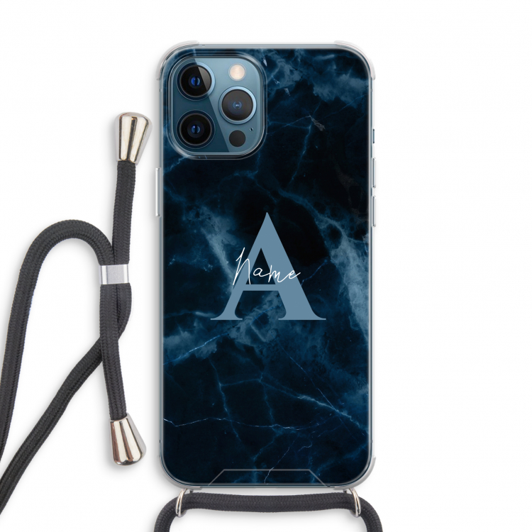 Midnight Marble: iPhone 12 Pro Transparant Hoesje met koord