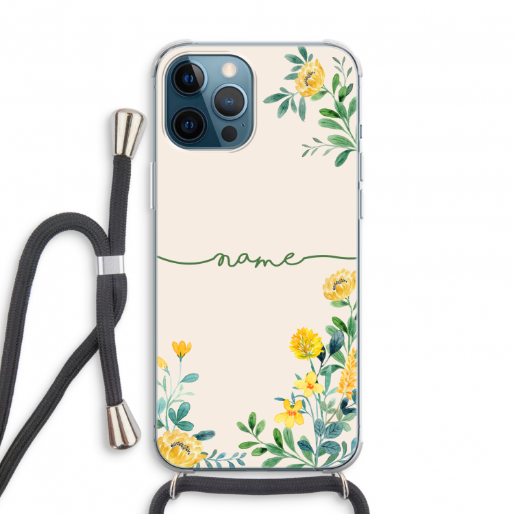 Gele bloemen: iPhone 12 Pro Transparant Hoesje met koord