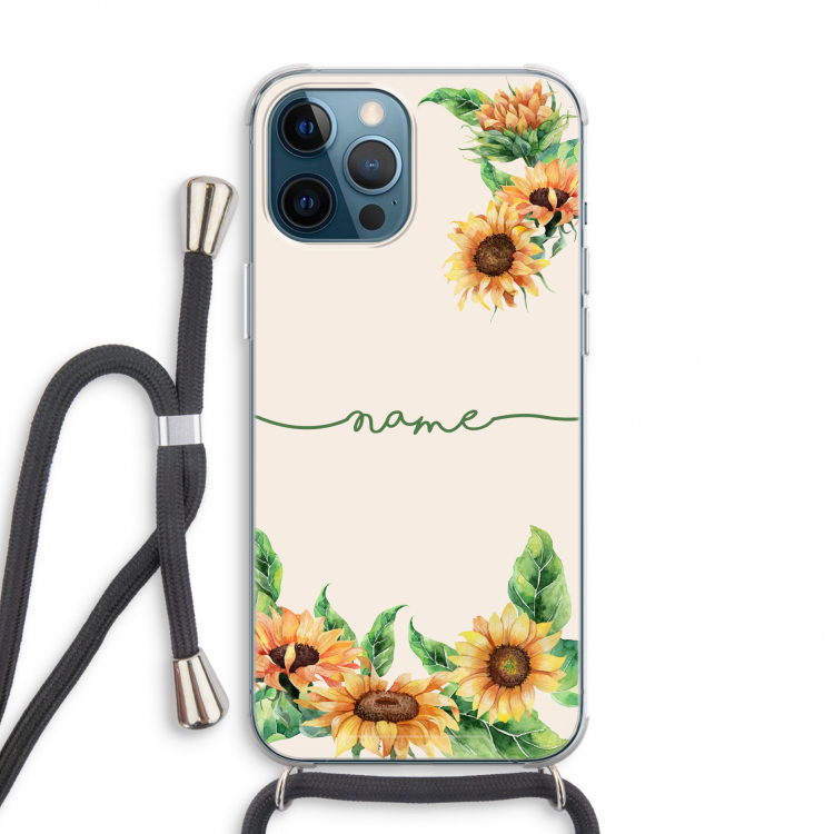 Zonnebloemen: iPhone 12 Pro Transparant Hoesje met koord