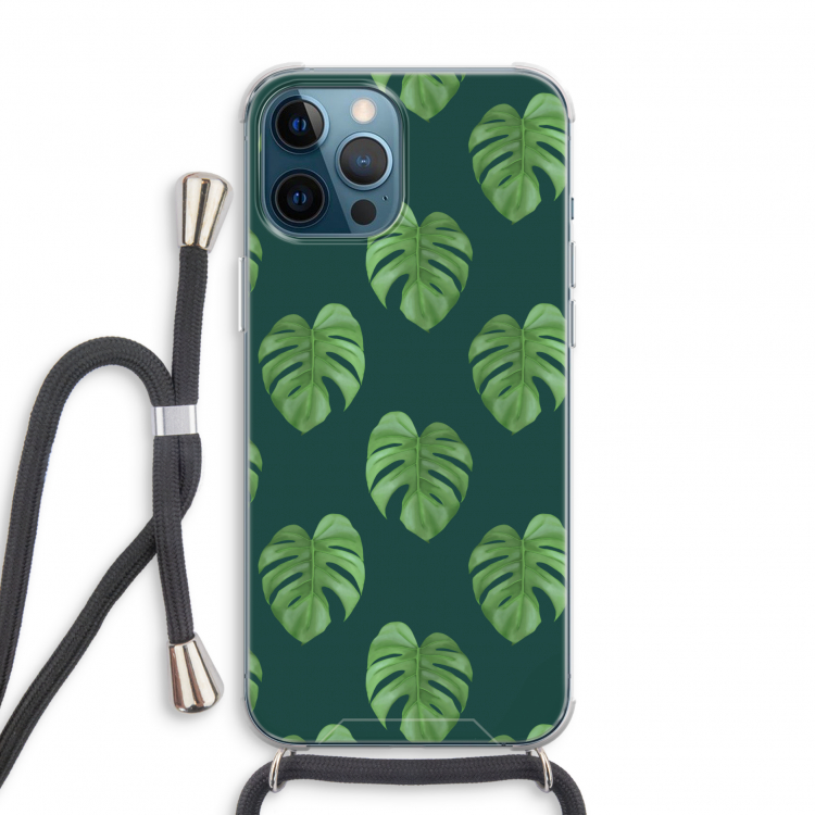 Monstera leaves: iPhone 12 Pro Transparant Hoesje met koord