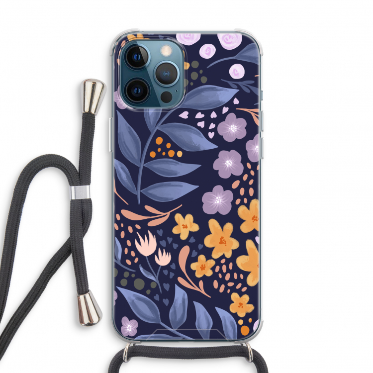Flowers with blue leaves: iPhone 12 Pro Transparant Hoesje met koord