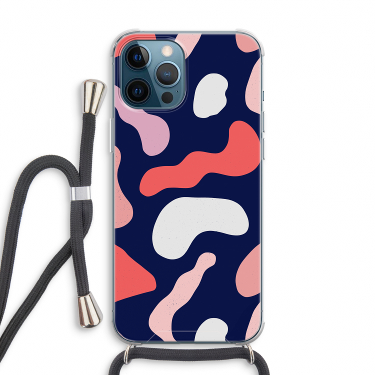 Memphis Shapes Pink: iPhone 12 Pro Transparant Hoesje met koord