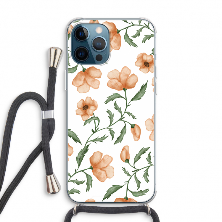Peachy flowers: iPhone 12 Pro Transparant Hoesje met koord