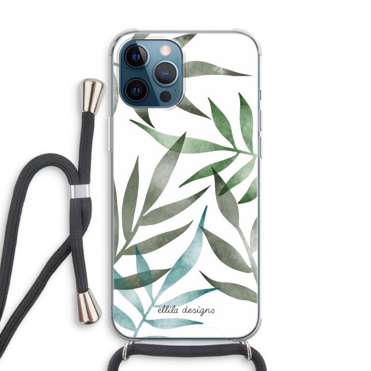 Tropical watercolor leaves: iPhone 12 Pro Transparant Hoesje met koord