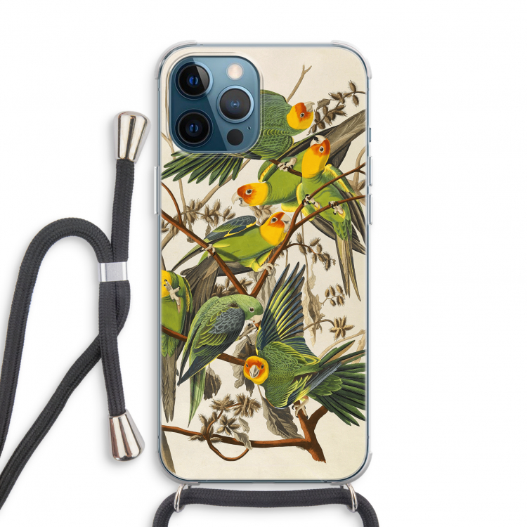 Carolinaparkiet: iPhone 12 Pro Transparant Hoesje met koord