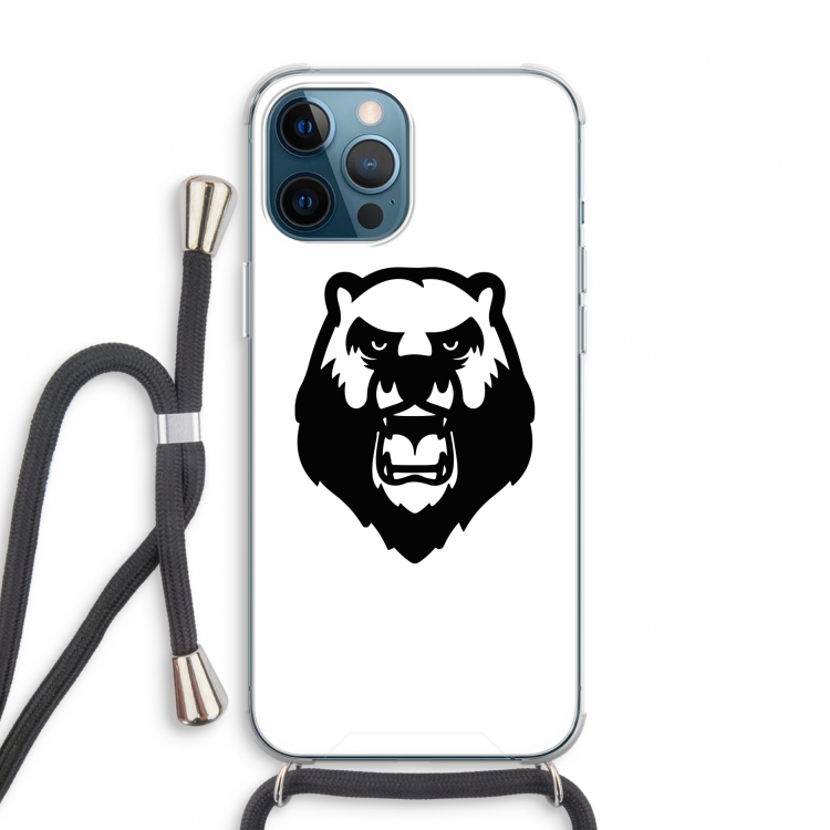 Angry Bear (white): iPhone 12 Pro Transparant Hoesje met koord
