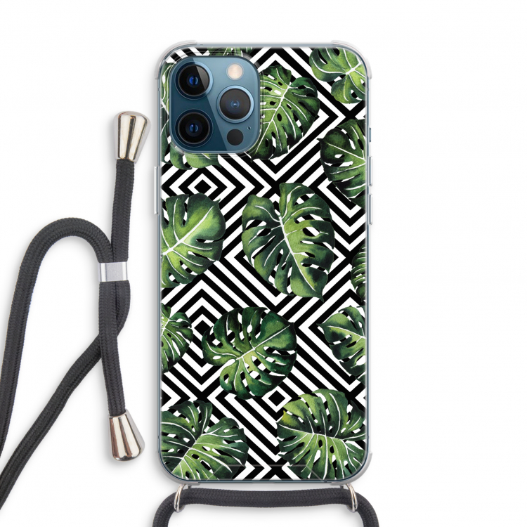 Geometrische jungle: iPhone 12 Pro Transparant Hoesje met koord