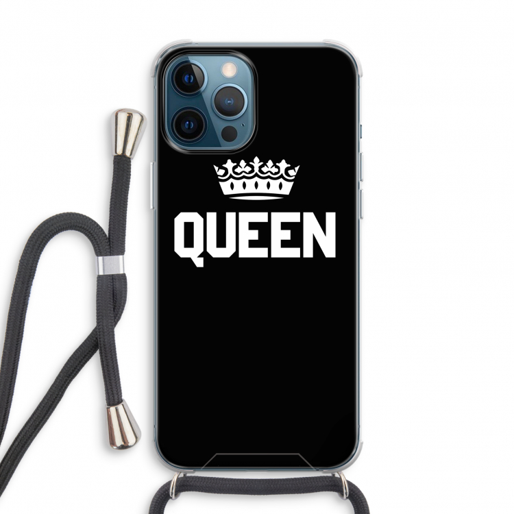 Queen zwart: iPhone 12 Pro Transparant Hoesje met koord