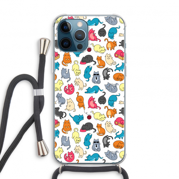 Kleurrijke katten: iPhone 12 Pro Transparant Hoesje met koord