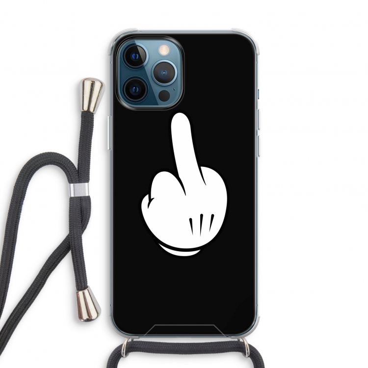 Middle finger black: iPhone 12 Pro Transparant Hoesje met koord