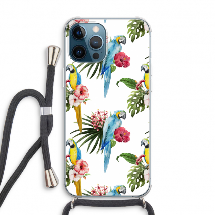 Kleurrijke papegaaien: iPhone 12 Pro Transparant Hoesje met koord