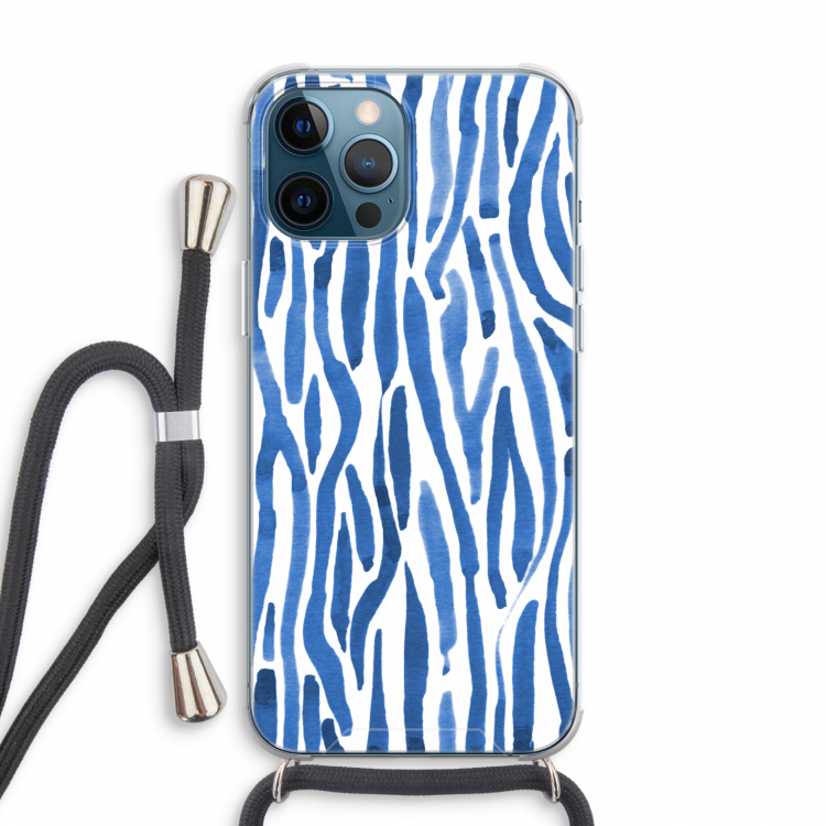 Blauwe nerven: iPhone 12 Pro Transparant Hoesje met koord