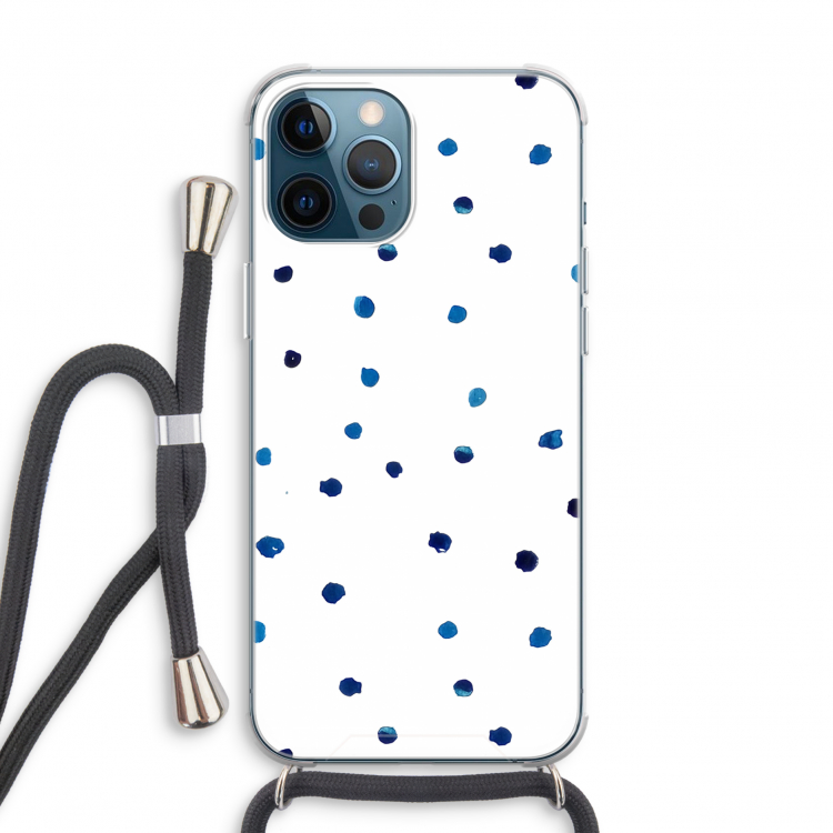 Blauwe stippen: iPhone 12 Pro Transparant Hoesje met koord