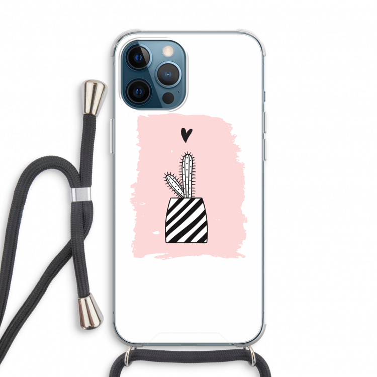 Zwart-wit cactus: iPhone 12 Pro Transparant Hoesje met koord