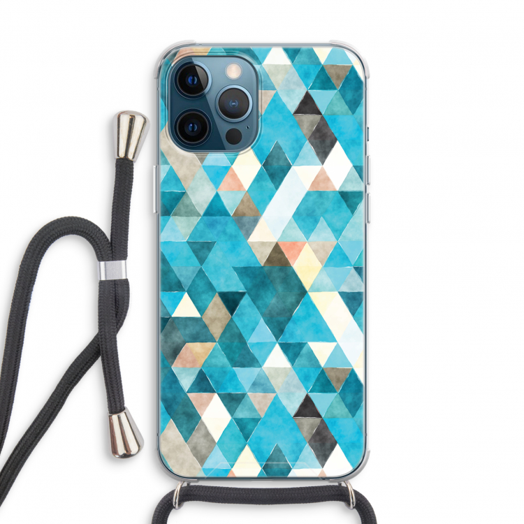Gekleurde driehoekjes blauw: iPhone 12 Pro Transparant Hoesje met koord