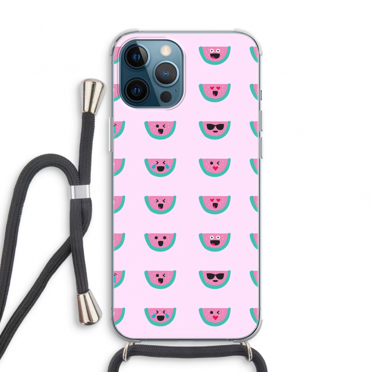 Smiley watermeloenprint: iPhone 12 Pro Transparant Hoesje met koord
