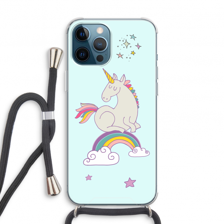Regenboog eenhoorn: iPhone 12 Pro Transparant Hoesje met koord