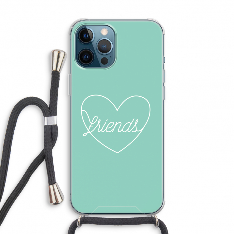 Friends heart pastel: iPhone 12 Pro Transparant Hoesje met koord