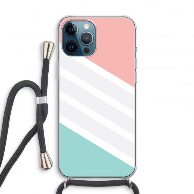 Strepen pastel: iPhone 12 Pro Transparant Hoesje met koord