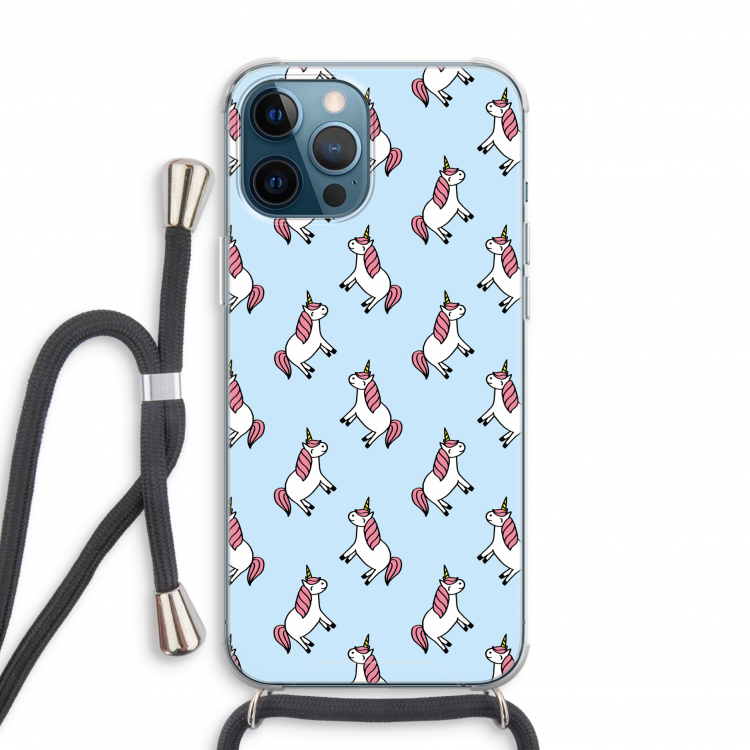 Eenhoorns overal: iPhone 12 Pro Transparant Hoesje met koord