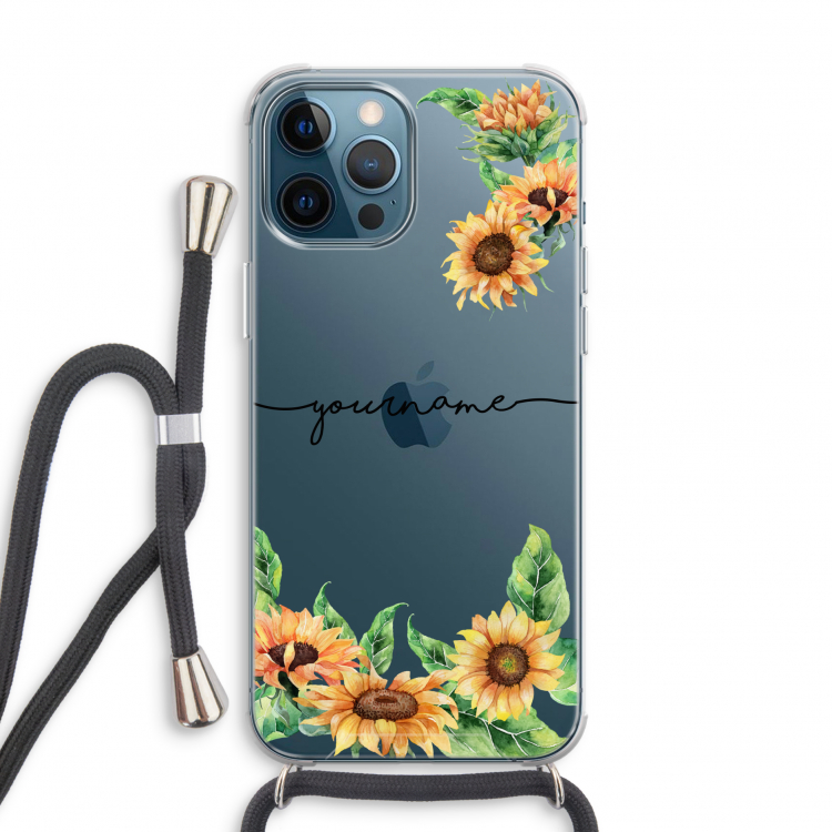 Zonnebloemen: iPhone 12 Pro Transparant Hoesje met koord