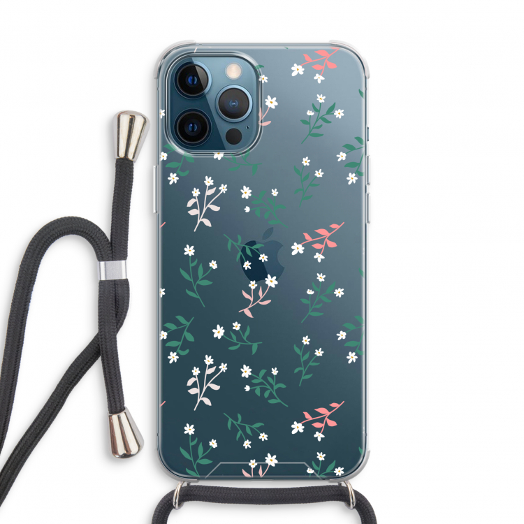 Small white flowers: iPhone 12 Pro Transparant Hoesje met koord