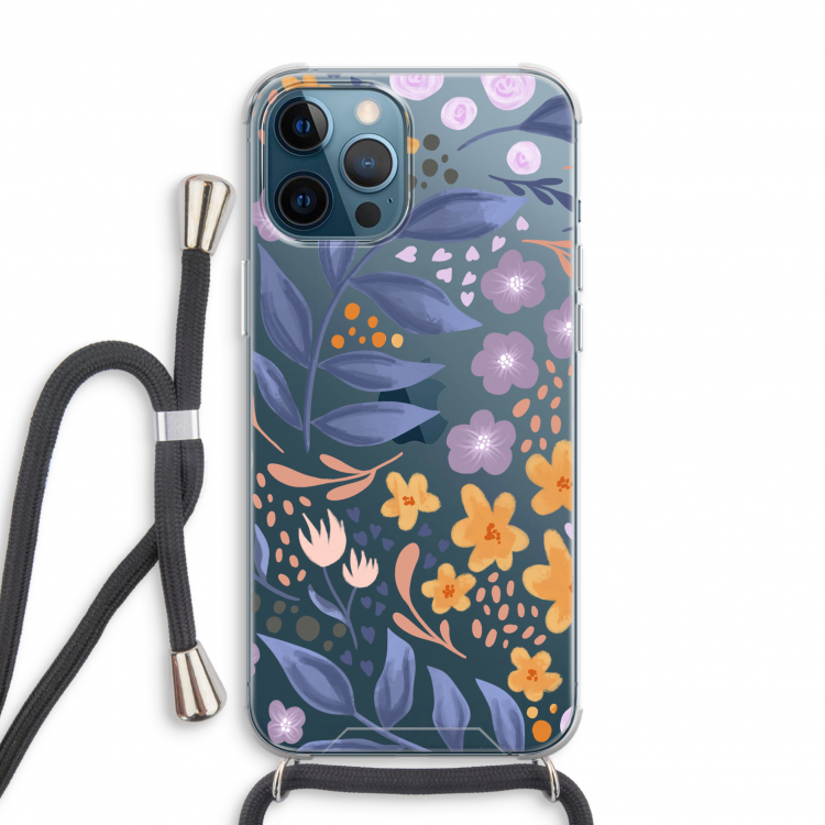 Flowers with blue leaves: iPhone 12 Pro Transparant Hoesje met koord