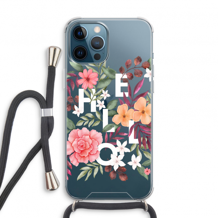Hello in flowers: iPhone 12 Pro Transparant Hoesje met koord