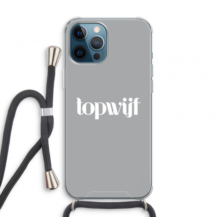 Topwijf Grijs Wit: iPhone 12 Pro Transparant Hoesje met koord