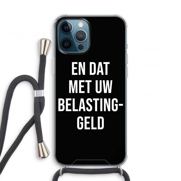 Belastinggeld - Zwart: iPhone 12 Pro Transparant Hoesje met koord