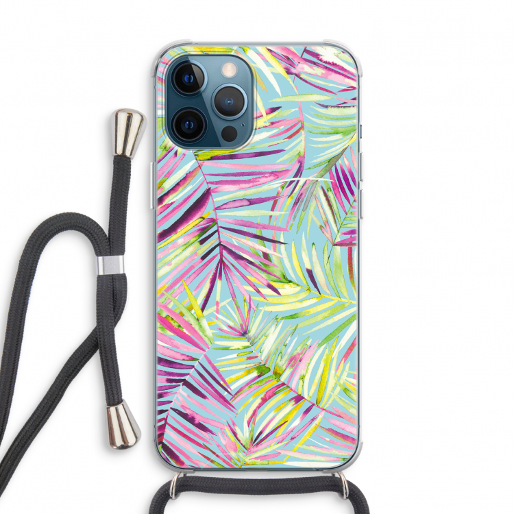 Tropical Palms Blue: iPhone 12 Pro Transparant Hoesje met koord