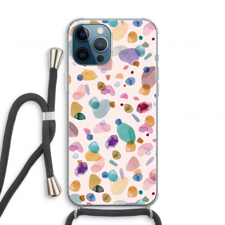 Terrazzo Memphis Pink: iPhone 12 Pro Transparant Hoesje met koord