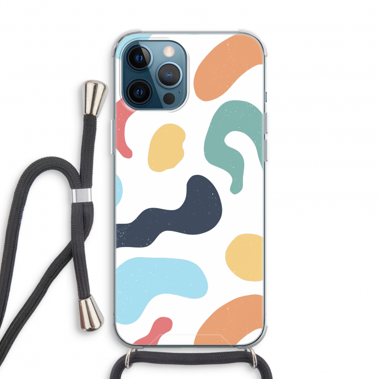 Memphis Shapes Blue: iPhone 12 Pro Transparant Hoesje met koord