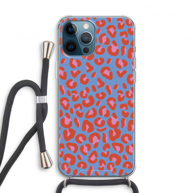 Leopard blue: iPhone 12 Pro Transparant Hoesje met koord