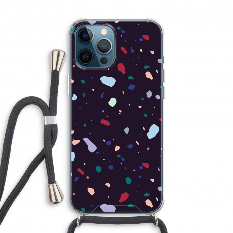 Dark Rounded Terrazzo: iPhone 12 Pro Transparant Hoesje met koord
