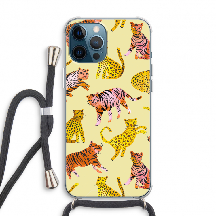 Cute Tigers and Leopards: iPhone 12 Pro Transparant Hoesje met koord