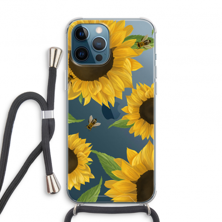 Sunflower and bees: iPhone 12 Pro Transparant Hoesje met koord