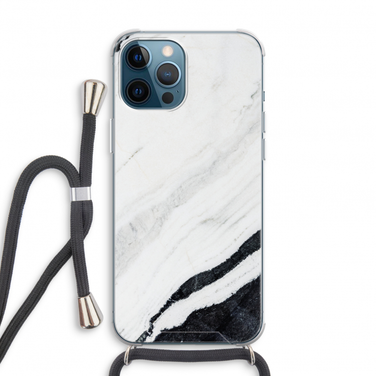 Elegante marmer: iPhone 12 Pro Transparant Hoesje met koord
