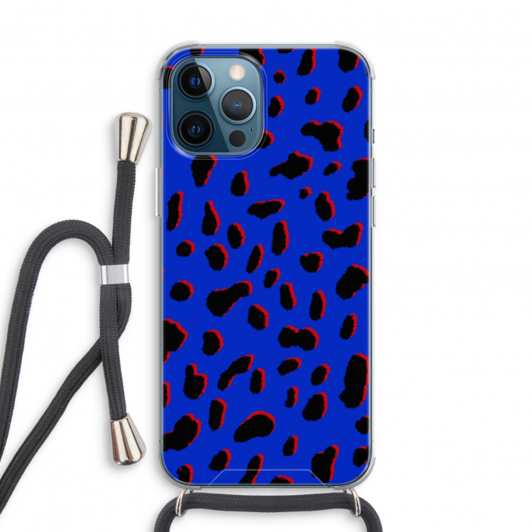Blue Leopard: iPhone 12 Pro Transparant Hoesje met koord