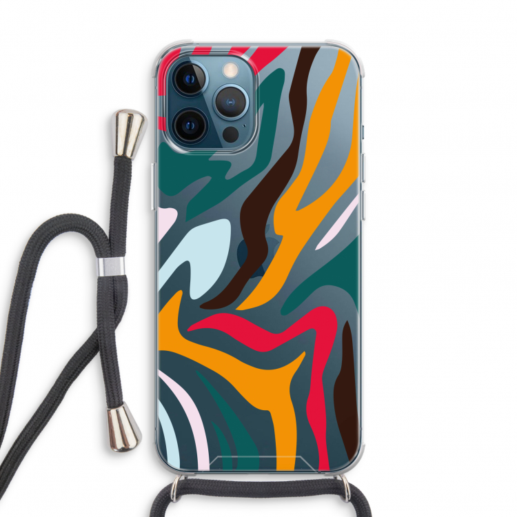 Colored Zebra: iPhone 12 Pro Transparant Hoesje met koord