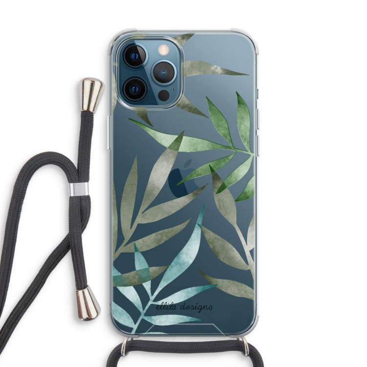 Tropical watercolor leaves: iPhone 12 Pro Transparant Hoesje met koord