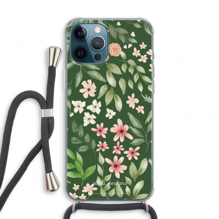 Botanical green sweet flower heaven: iPhone 12 Pro Transparant Hoesje met koord