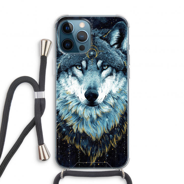 Darkness Wolf: iPhone 12 Pro Transparant Hoesje met koord