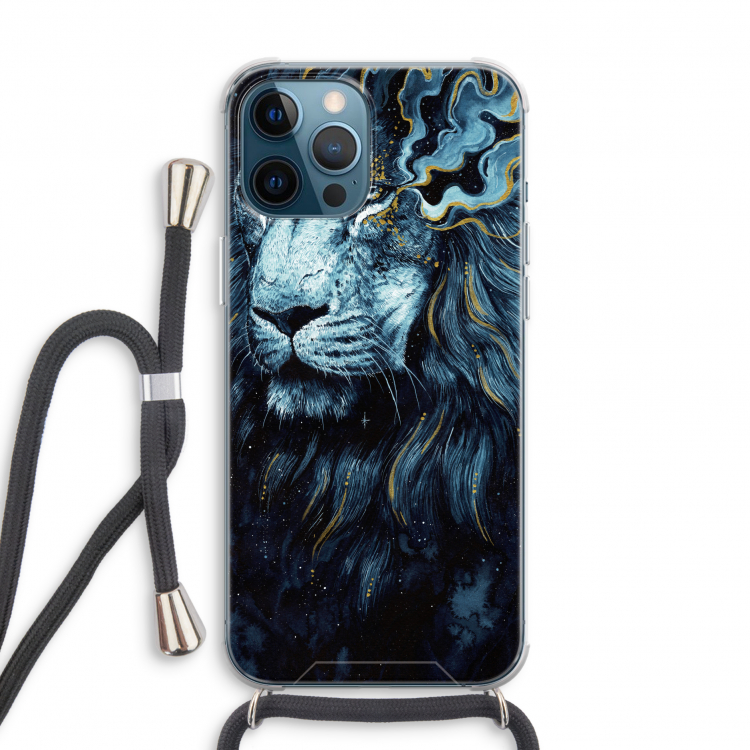 Darkness Lion: iPhone 12 Pro Transparant Hoesje met koord