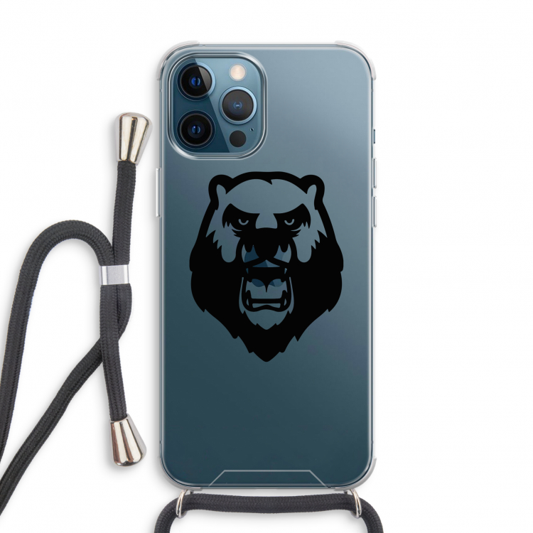 Angry Bear (black): iPhone 12 Pro Transparant Hoesje met koord